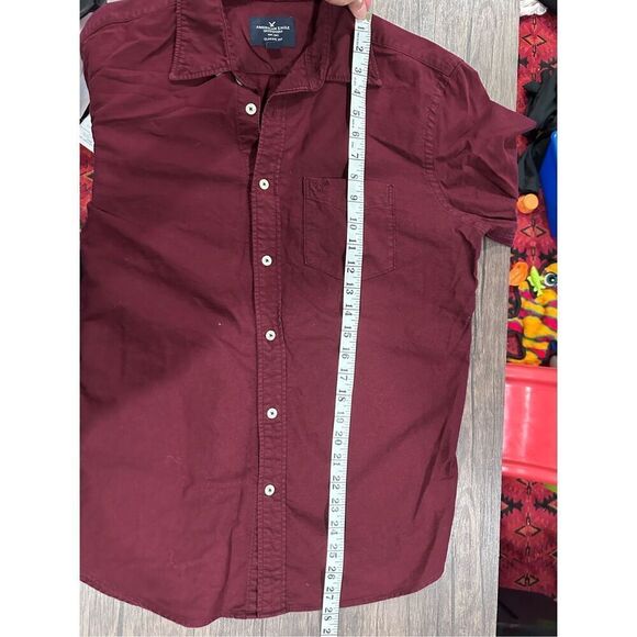 American Eagle Mens Shirt Large Button Down Seriously Soft Slim Fit Burgundy - Picture 11 of 12